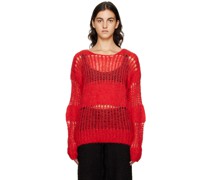 Red Irregular Net Sweater