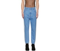 Blue Straight Leg Mid-Rise Striped Jeans