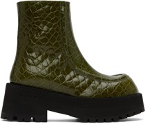 Green Croc-Embossed Platform Ankle Boots