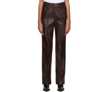 Brown Slit Faux-Leather Trousers
