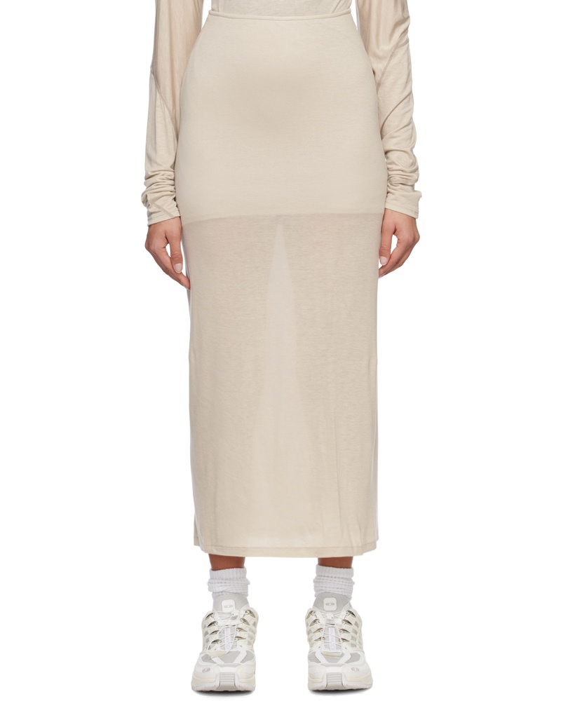 Post Archive Faction Damen Off-White & Gray Paneled Midi Skirt