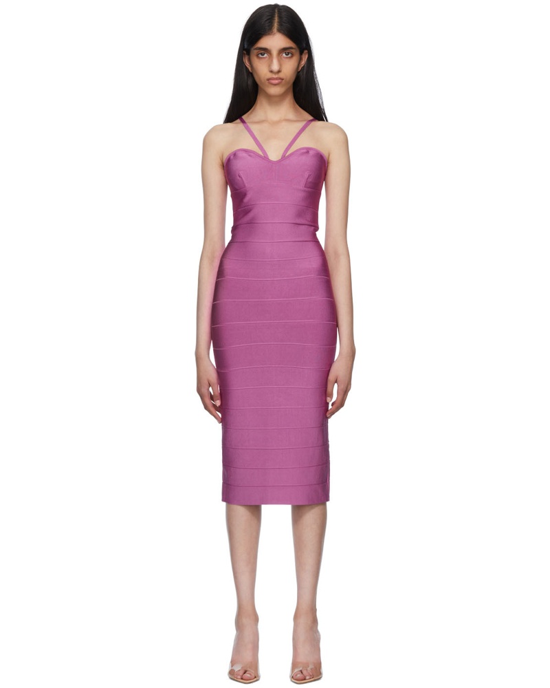 Hervé Léger Damen Pink Recycled Rayon Midi Dress