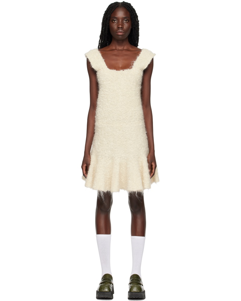 Jil Sander Damen Off-White Square Neck Minidress