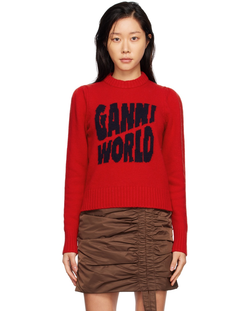 Ganni Damen Red Graphic Sweater