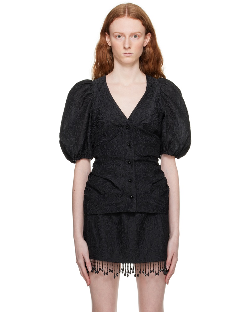 Ganni Damen Black Floral Blouse