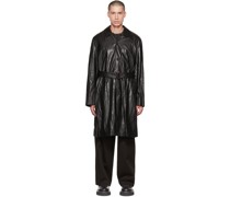 Black Crinkled Faux-Leather Coat