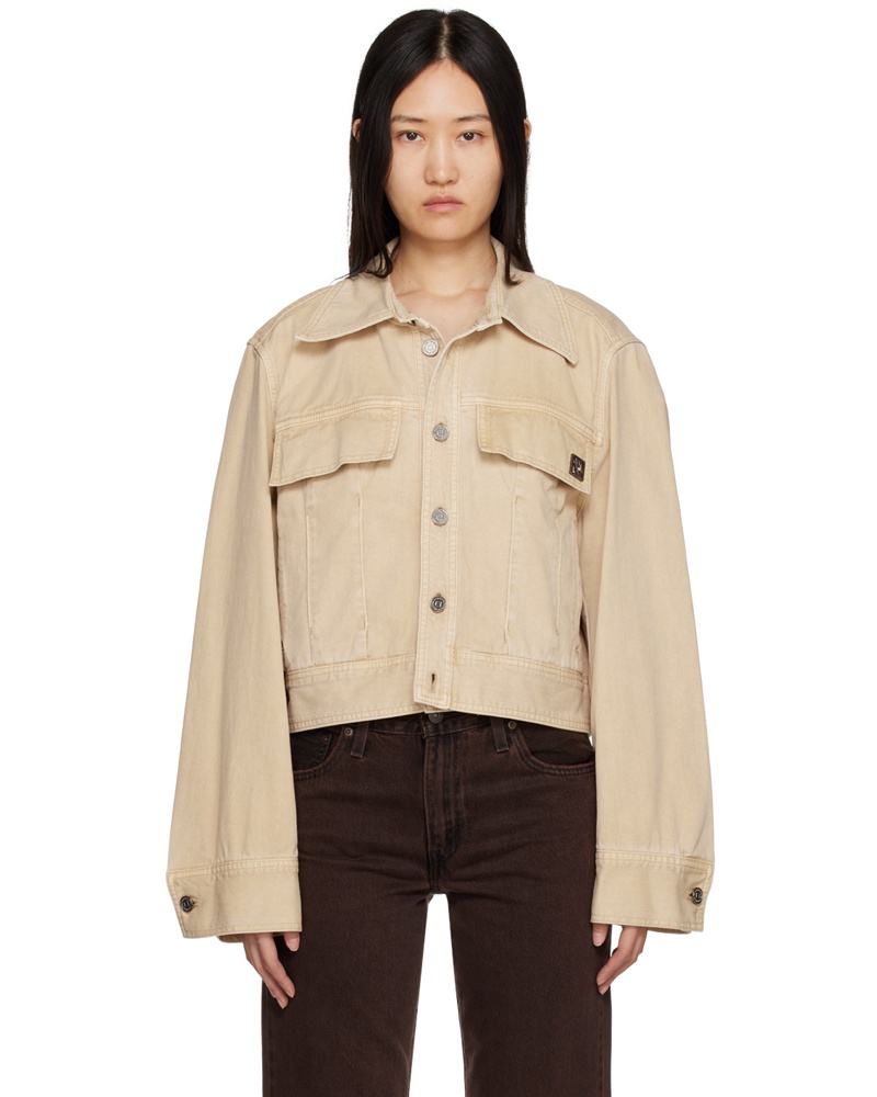 Wooyoungmi Damen Beige Cropped Denim Jacket