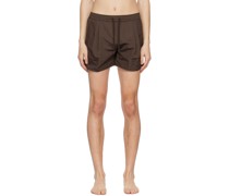 Brown Pleated Swim Shorts