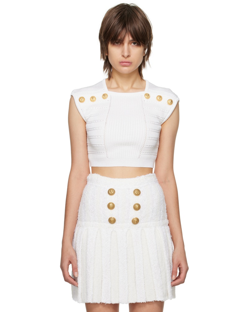Balmain Damen White Cropped T-Shirt