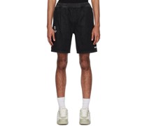 Black Moonface Embroidered Denim Shorts
