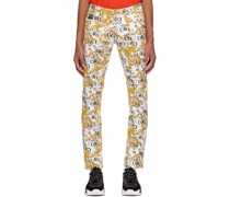 White & Yellow Printed Jeans