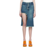 Blue Wavy Denim Midi Skirt