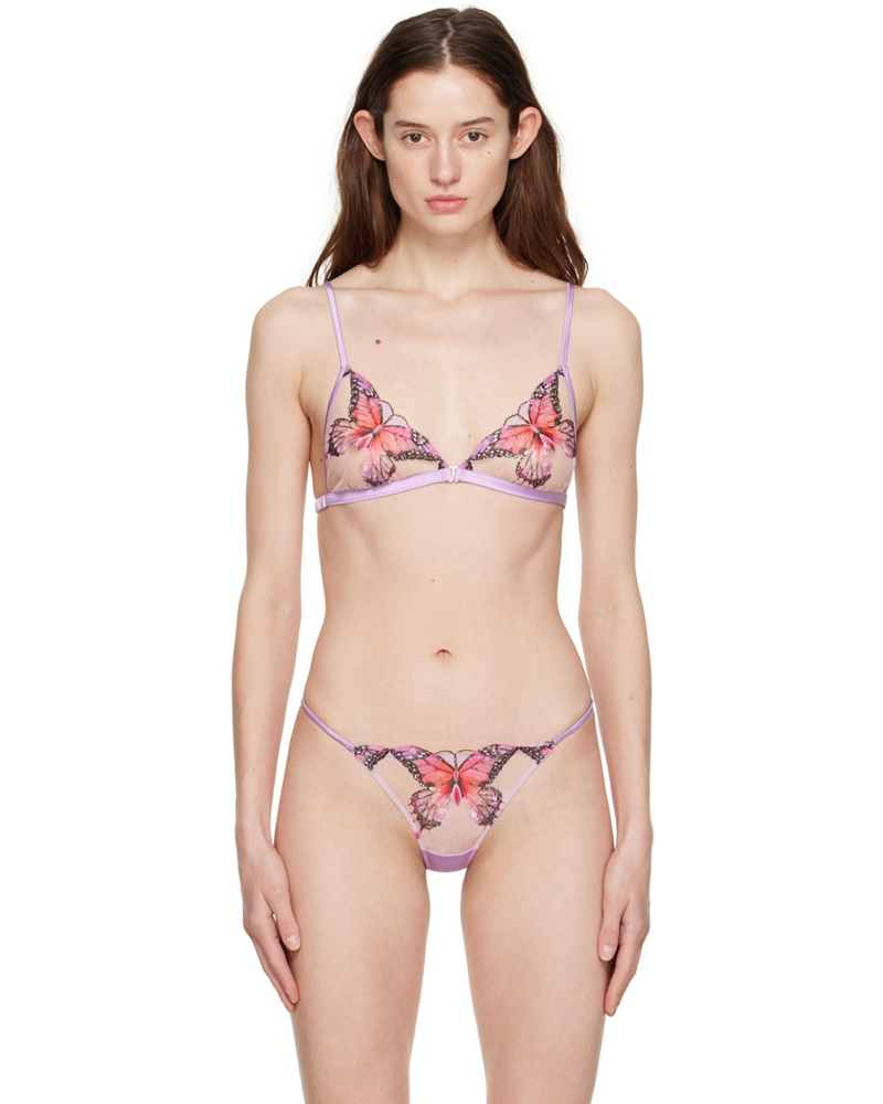 Fleur Du Mal Damen Purple Butterfly Embroidery Triangle Bra