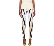 White Bi-Material Spiral Denim Shorts