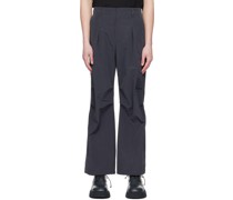 Navy Crinkled Trousers