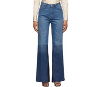 Blue Patchwork Flare Jeans