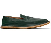 Green Crinkled Leather Loafers