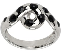 SSENSE Exclusive White Gold & Black Chonky Wave Ring