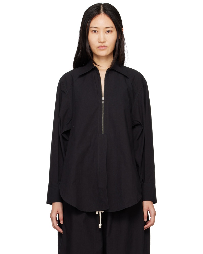 Subtle Le Nguyen Damen Black Wrinkled Polo Shirt