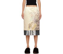 Beige Floral Print Midi Skirt