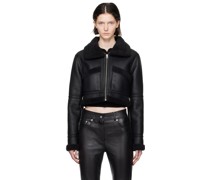 Black Pin-Buckle Faux-Shearling Jacket
