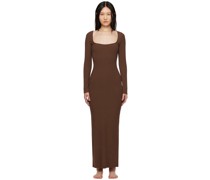 Brown Soft Lounge Rib Long Sleeve Dress