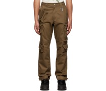Brown Herringbone Cotton Cargo Pants