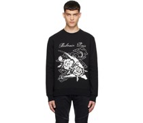 Black Flower Print Sweatshirt