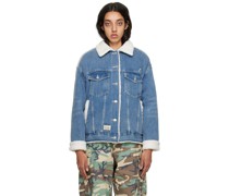 Blue 'Daruma & Fortune Cat' Denim Jacket