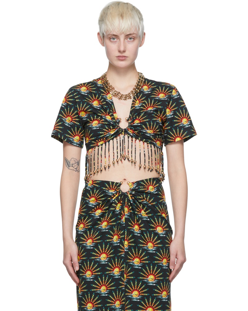 Paco Rabanne Damen Black Cotton T-Shirt
