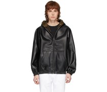 Black Faux-Leather Zip Hoodie
