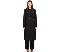 Black Notched Lapel Trench Coat
