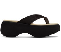 Brown & Beige Calf Hair Platform Sandals