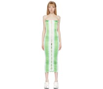 Green & White Shirred Stretch Tube Dress
