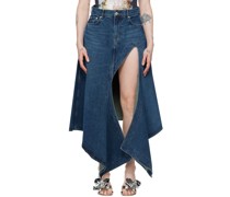 Blue Cut Out Denim Midi Skirt