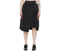 Black Wrap Denim Midi Skirt