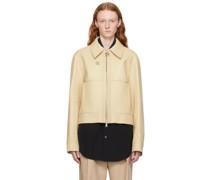 Beige Cropped Leather Jacket