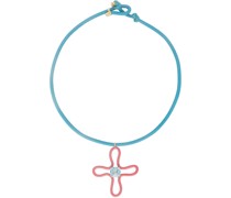 Pink & Blue Pop Choker & Lucky Flower Pendant Necklace
