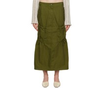 Green Gathered Denim Maxi Skirt