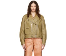 Khaki Biker Leather Jacket