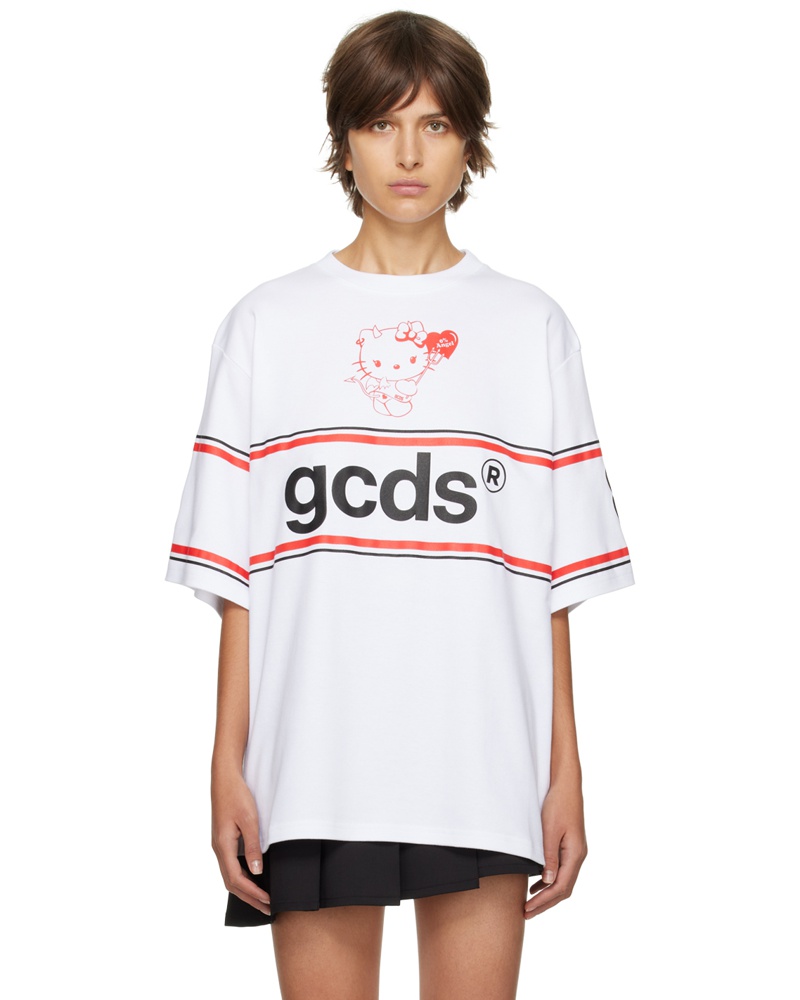 GCDS Damen White Hello Kitty Edition Oversized T-Shirt