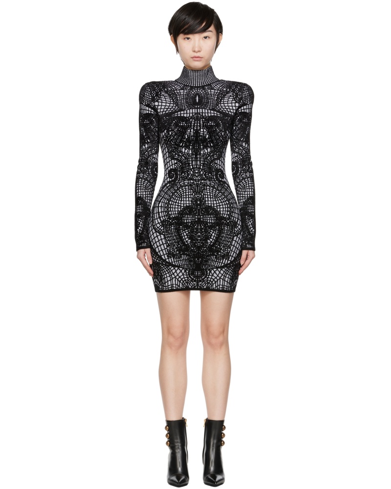 Balmain Damen Black Graphic Minidress