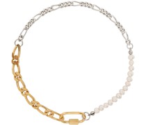 Silver & Gold Figaro Pearl Necklace