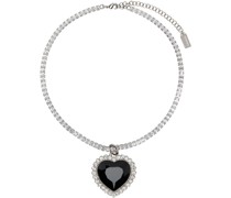Silver & Black Crystal Heart Necklace