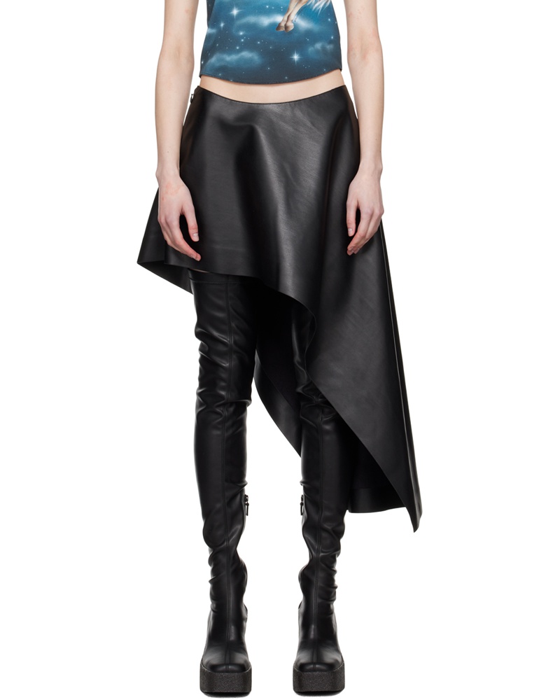 Stella McCartney Damen Black Asymmetric Faux-Leather Miniskirt
