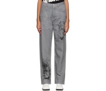 Gray Print Baggy Jeans