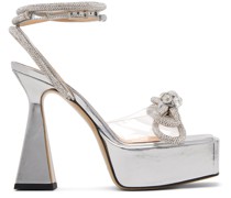 Silver Double Bow Platform Heeled Sandals