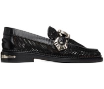 Black Mesh Leather Loafers