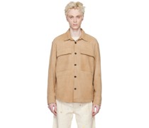 Tan Spread Collar Leather Jacket
