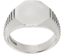 Silver Ribbed Signet Ring